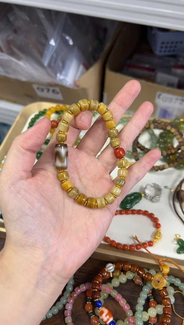 未镶嵌手链玛瑙/玉髓虎牙玛瑙珠骨骨桶珠款手链[2617]