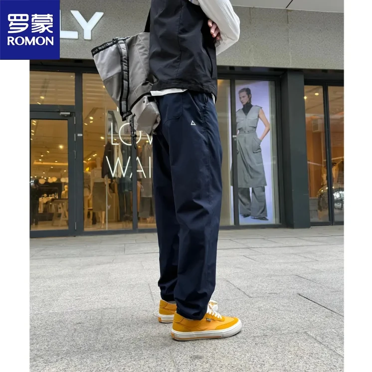 罗蒙新款机能小三角白标宽松锥形休闲裤美式工装长裤男款休闲裤子
