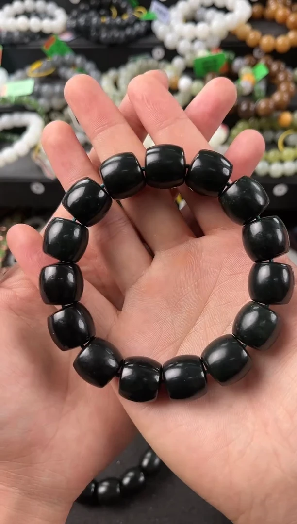 【闪购商品】和田玉手串未镶嵌和田黑青直切手串卡16微色差