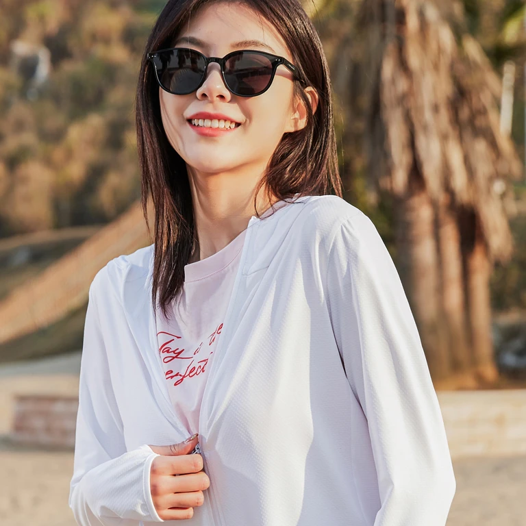 长袖运动薄款防晒服防紫外线UPF50+袖口遮掩伸拇指设计