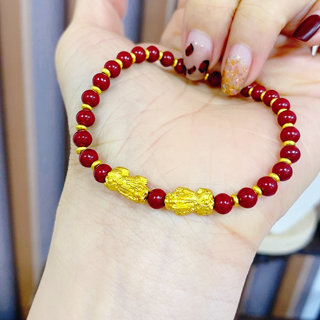 含辰砂工艺品时尚百搭 朱砂双貔貅手链女手串精品不掉色首饰品