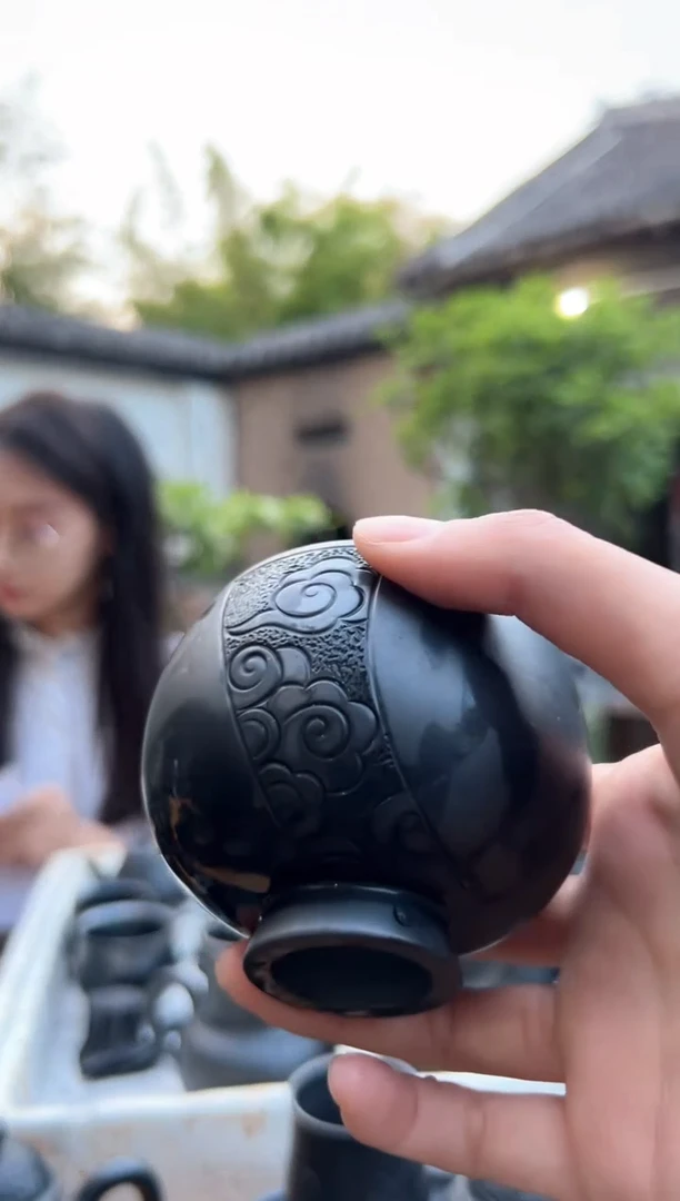 泥塑神农黑陶微瑕祥云杯