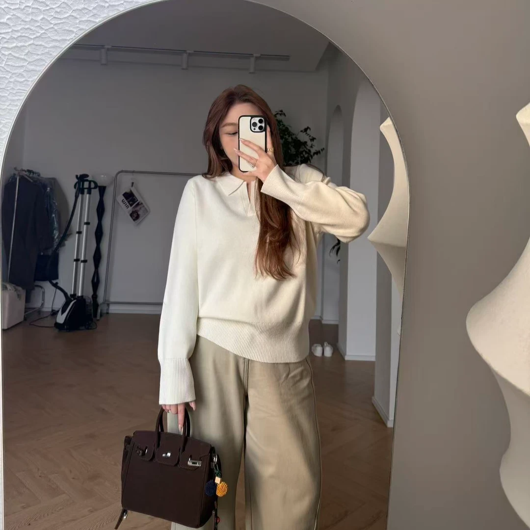 【瘦瘦】大码翻领半门襟羊毛加厚慵懒针织显瘦百搭打底毛衣S02312