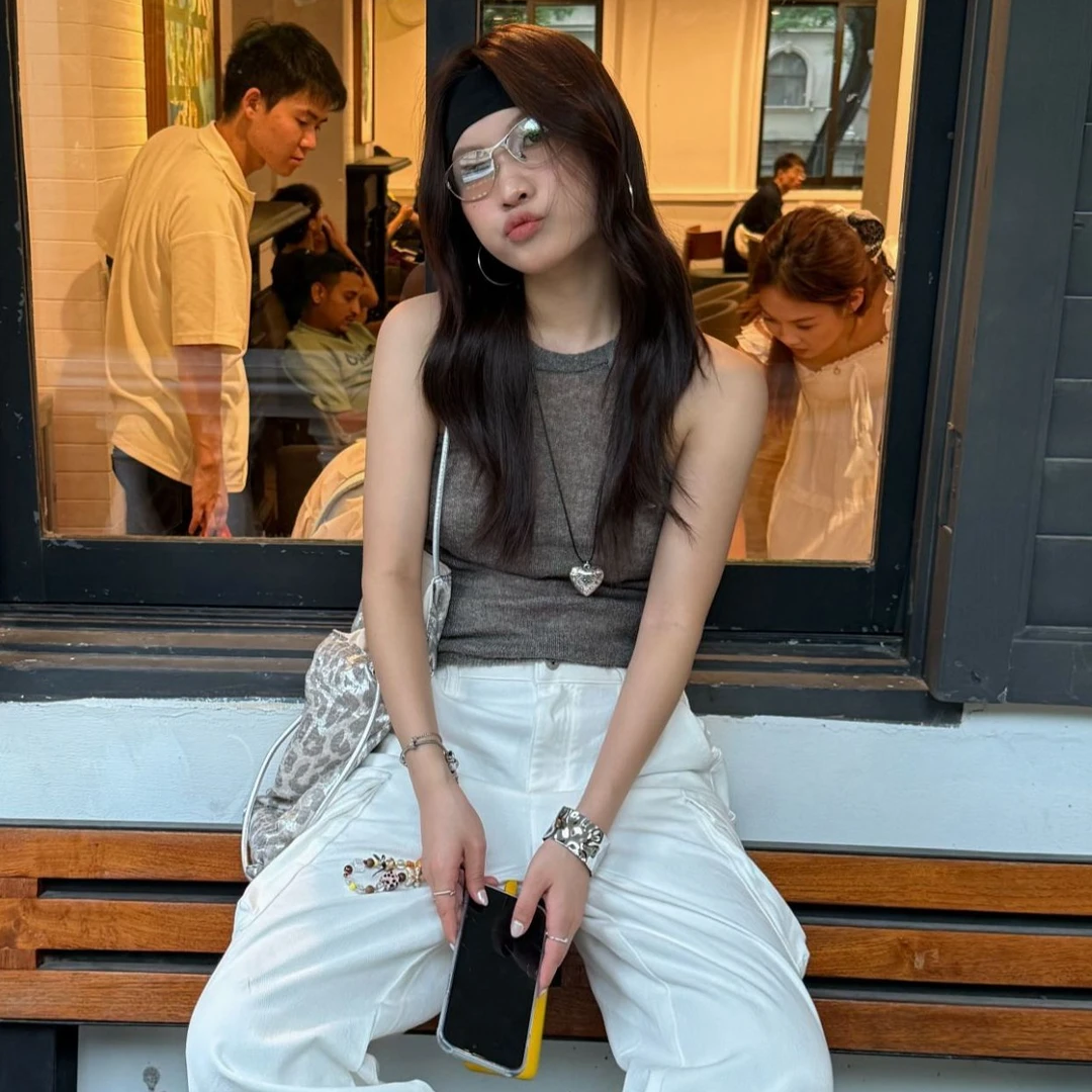 【清】IN choose u笑笑家2025春夏韩版百搭简约绑带针织背心女85382