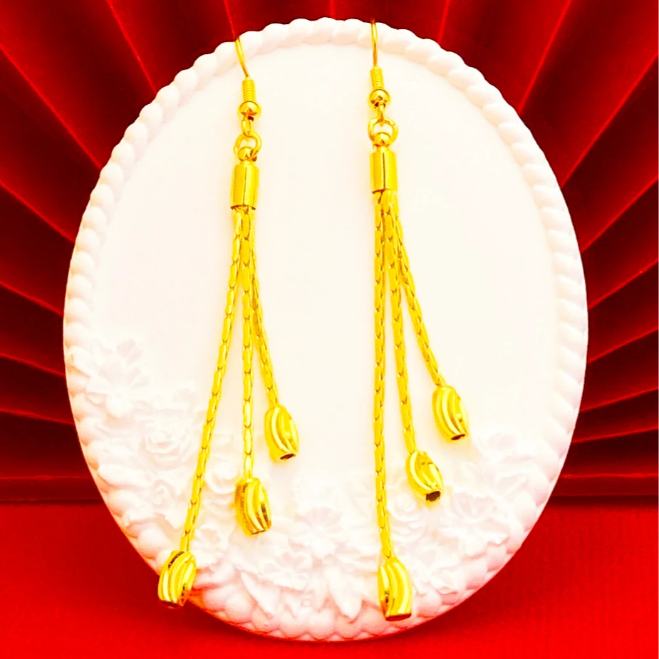 凤金彩 铜合金耳饰 女款高级感时尚轻奢首饰品三线流苏耳饰百搭