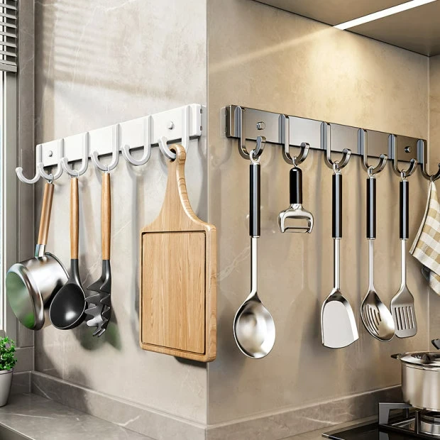 优勤厨房挂钩免打孔壁挂式锅铲挂架多功能挂杆勺子铲子收纳置物架