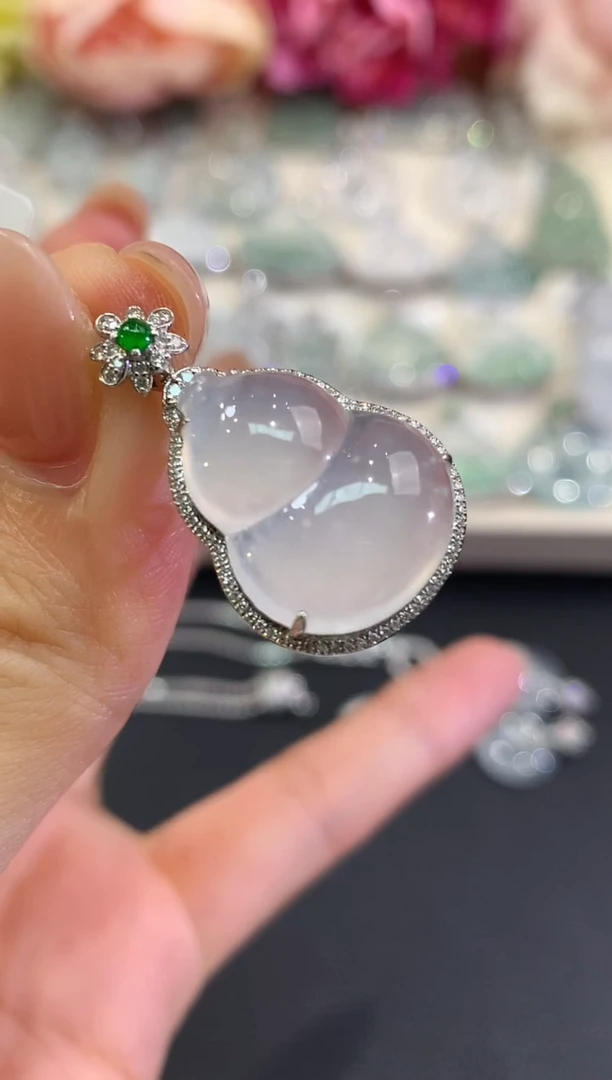 吊坠(不含链)18K金镶嵌翡翠a44