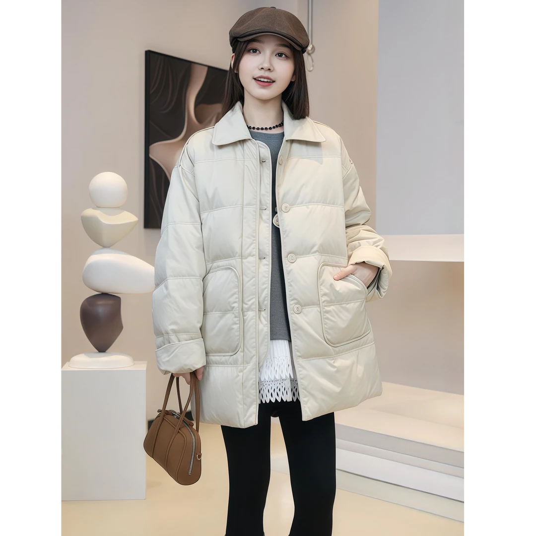 高级感纯色棉服外套女2025冬季新款时尚洋气宽松显瘦保暖棉袄棉衣