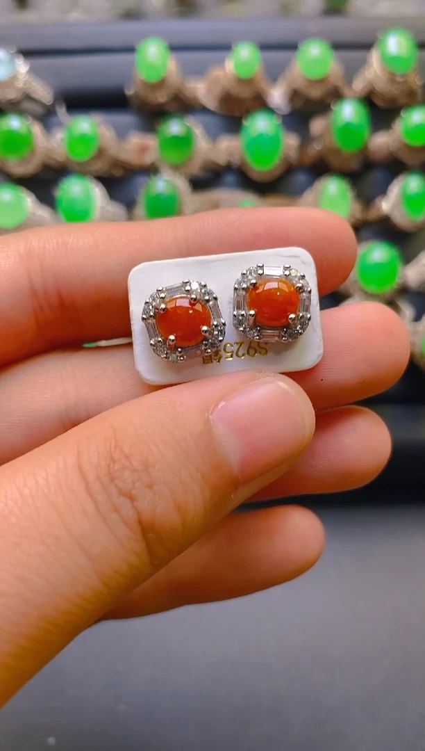 【闪购商品】翡翠耳饰银S925镶嵌天然A货翡翠1