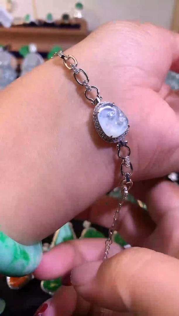 【闪购商品】翡翠手链银S925镶嵌缅甸天然A货翡翠
