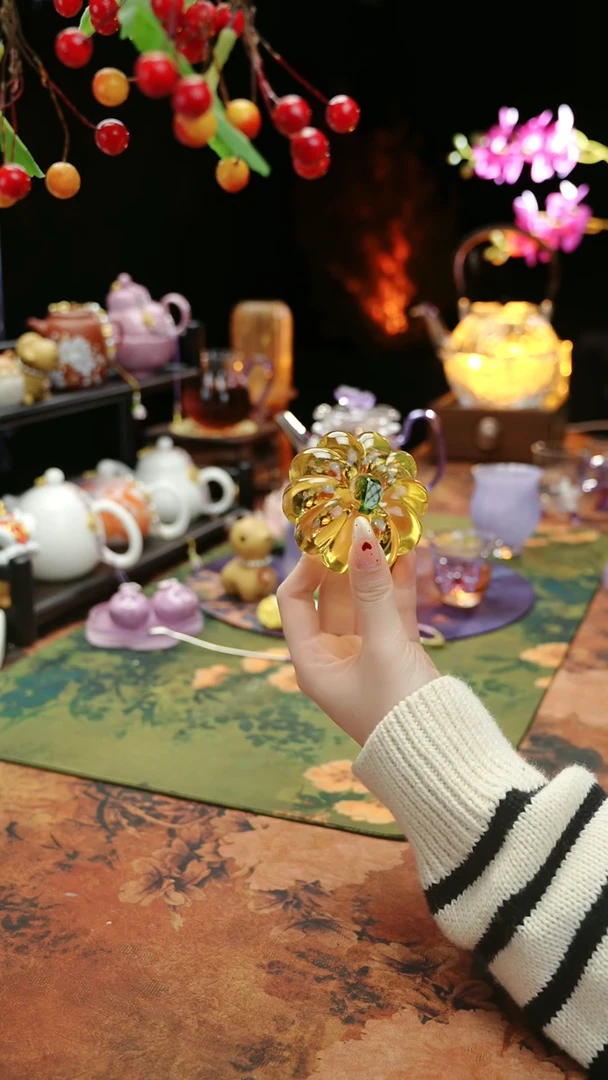 【闪购商品】紫砂水晶南瓜盖置摆件