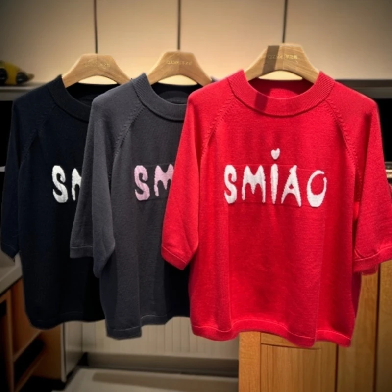 水淼26新款半立领字母五分袖毛衫-2650