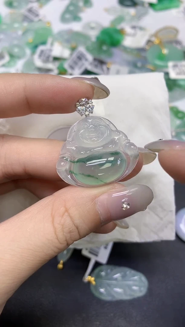 颈饰18K金镶嵌翡翠天然缅甸翡翠A货百元以上9元证书费自理