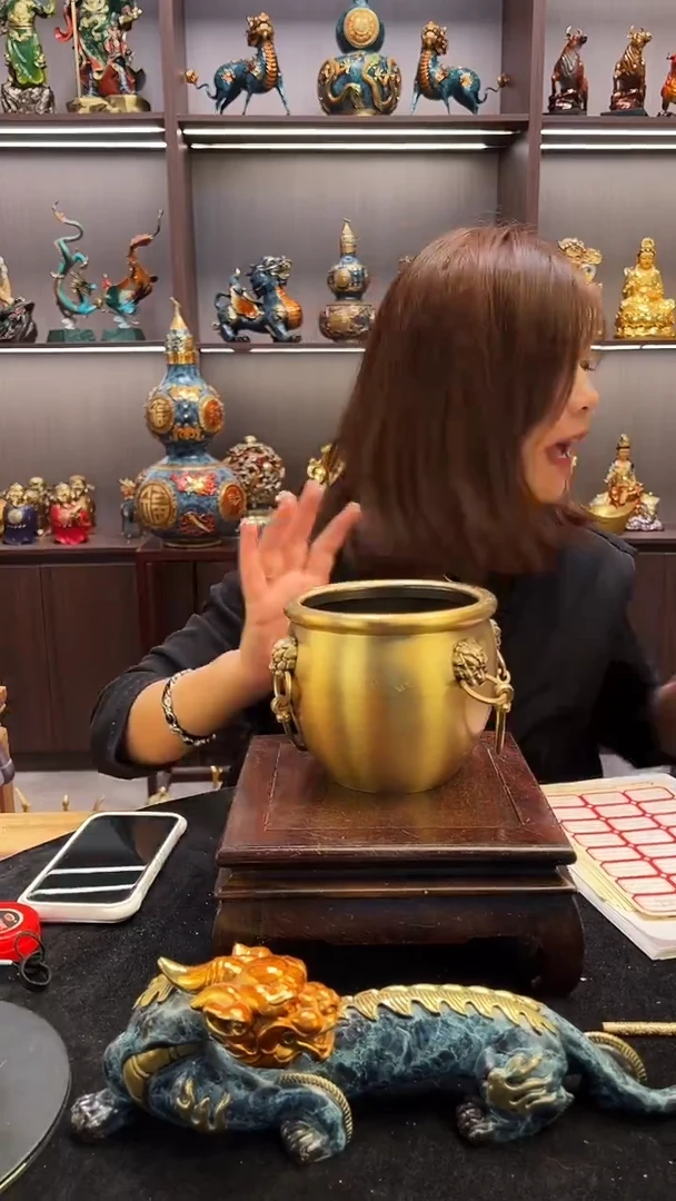 黄铜微瑕  本色狮子缸  礼品  （13号）