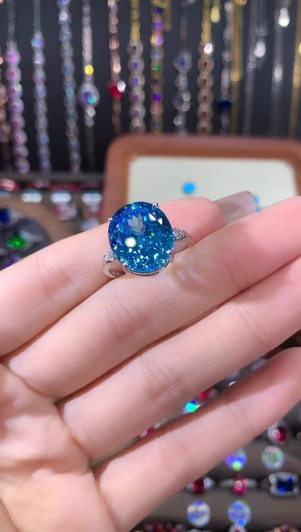 无925银海蓝色鸟巢切戒指1214