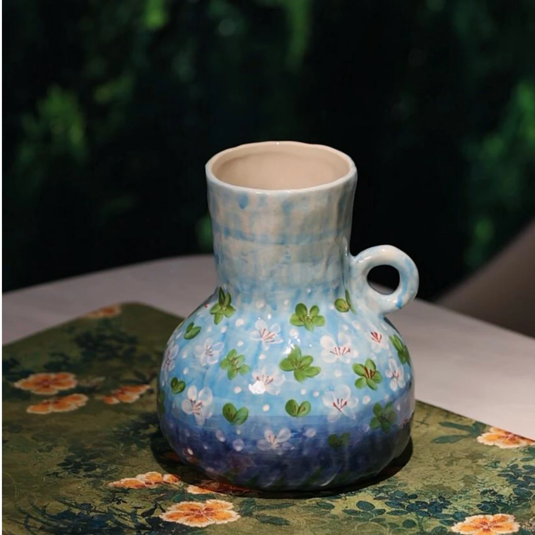 481-高20口径9 景德镇陶瓷手绘花瓶客厅复古艺术轻奢高级装饰品