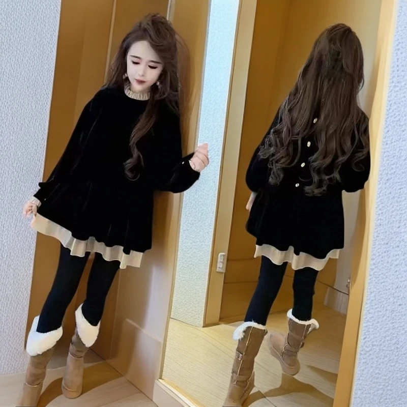 连衣裙网红针织时尚宽松中长款秋装秋冬春秋显瘦洋气打底假两件