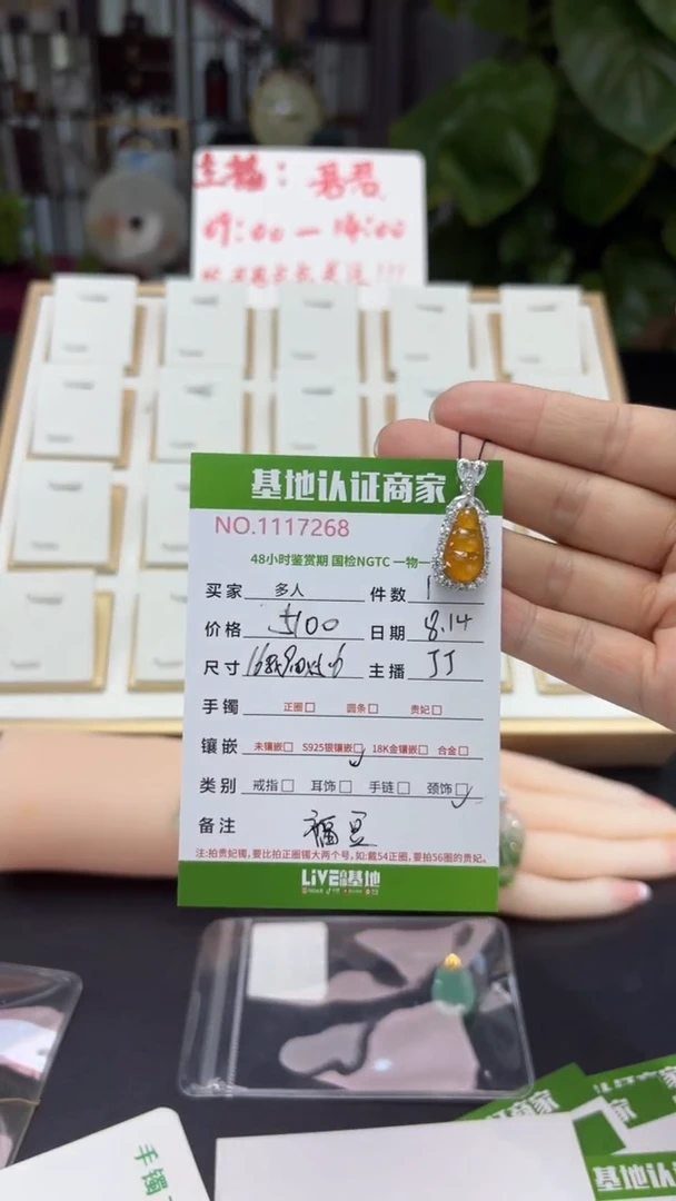 翡翠银S925镶嵌吊坠(不含链)福豆