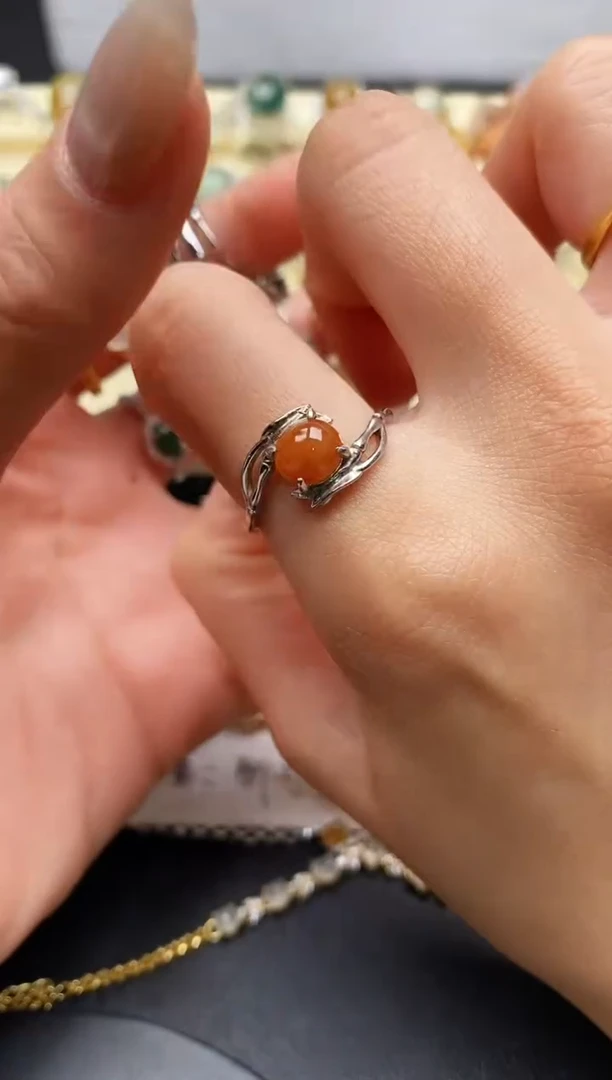 【闪购商品】翡翠戒指银S925镶嵌缅甸天然A货翡翠55  4-6