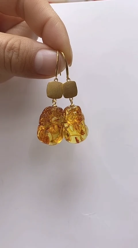 【闪购商品】琥珀裸石银S925镶嵌琥珀耳坠