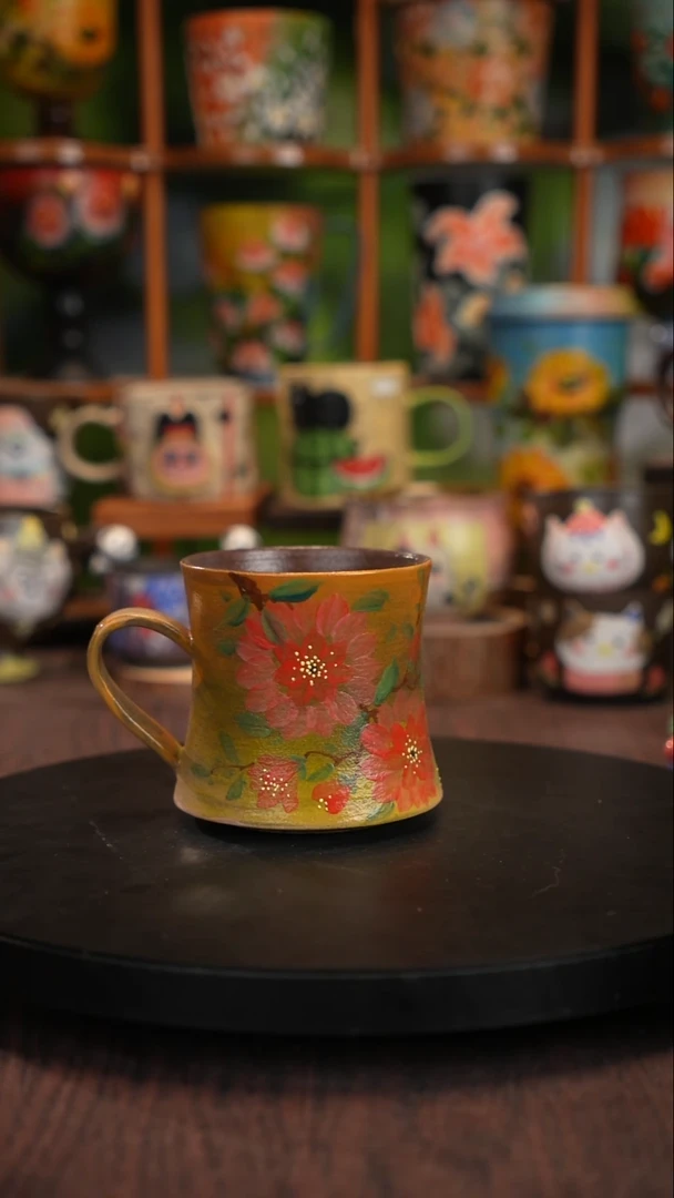 釉下手绘陶瓷紫砂杯