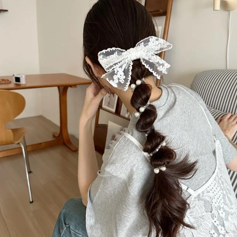 蕾丝蝴蝶结泡泡辫发绳珠珠电话线多功能发圈显发量神器低马尾