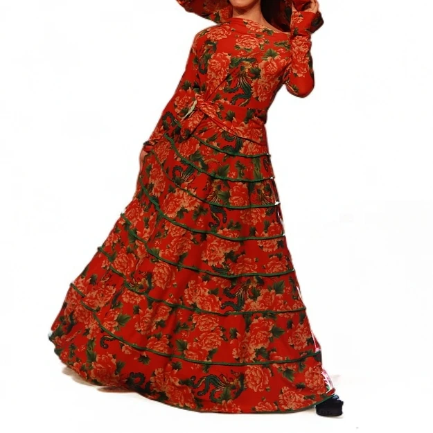 彩蝶102女士东北大花大摆长裙八节裙半身裙