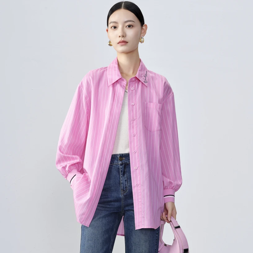 【直播专享】商场同款春秋新品时尚百搭长款条纹衬衫N042A41550