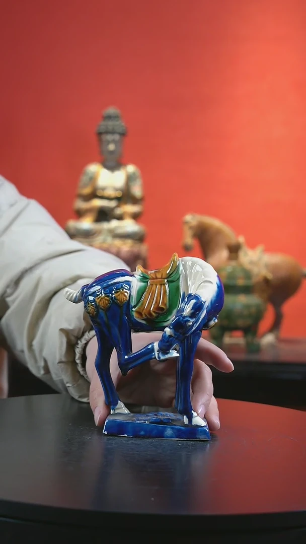 【闪购商品】1陶瓷唐三彩，精品马 蓝色