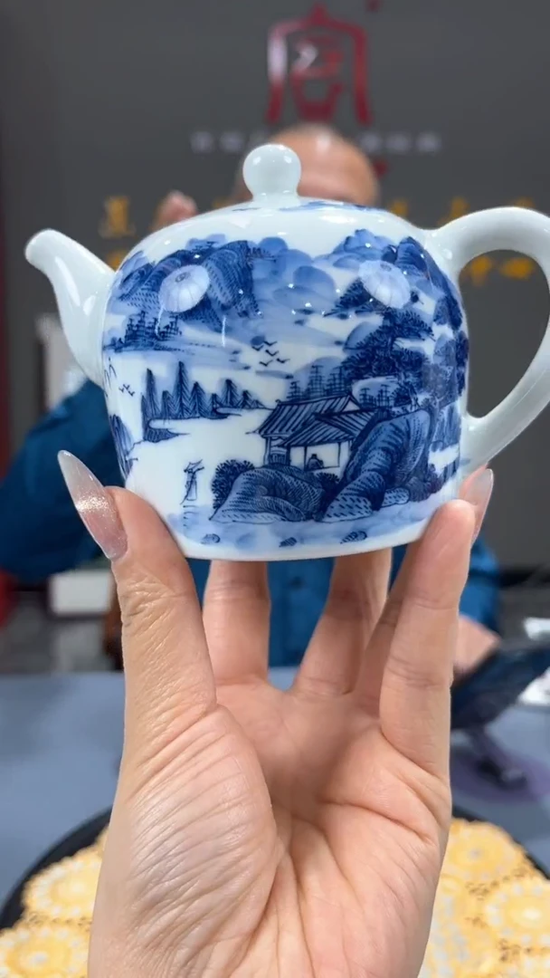 【闪购商品】官窑瓷画院381官窑瓷画院青花山水壶