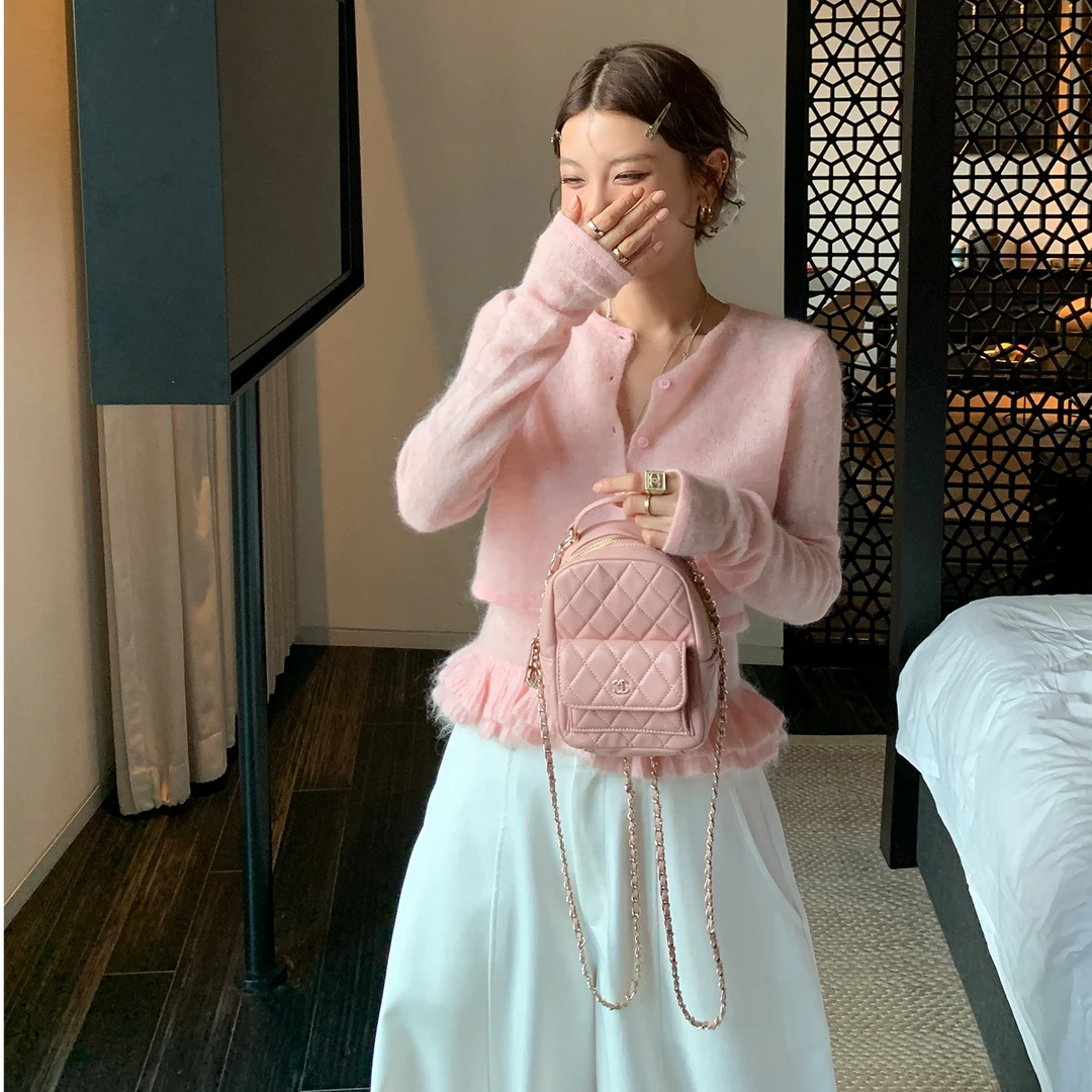 韩系甜美纯欲针织开衫吊带女新款修身2025秋季显瘦上衣外套两件套