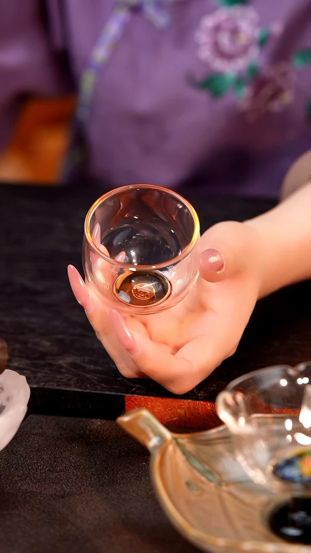 暗香疏影/圆融杯/手工彩璃窨底/琥珀