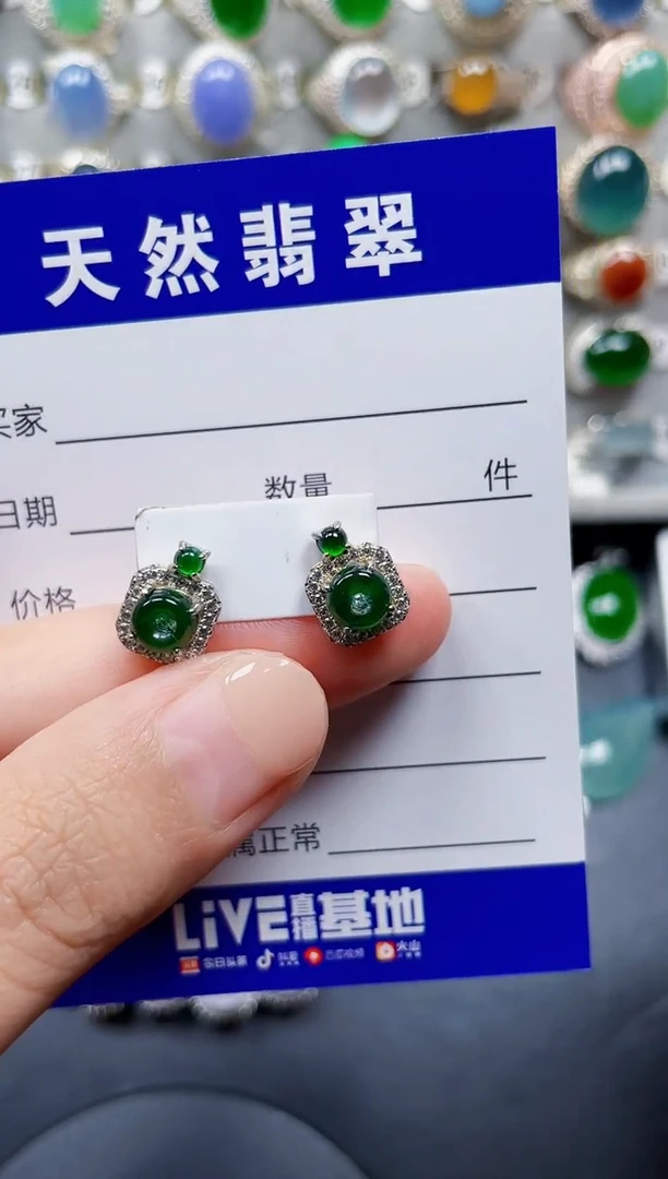 银S925镶嵌翡翠耳饰208