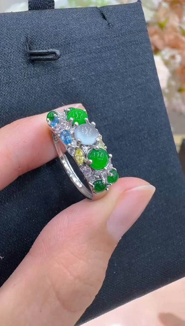 银S925镶嵌戒指翡翠多样性团购发一件