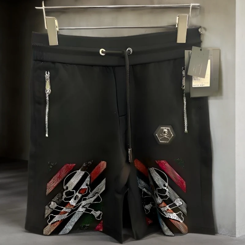 PHILIPP PINLI3D印花系列轻奢经典骷髅透气时尚黑色男士短裤夏季