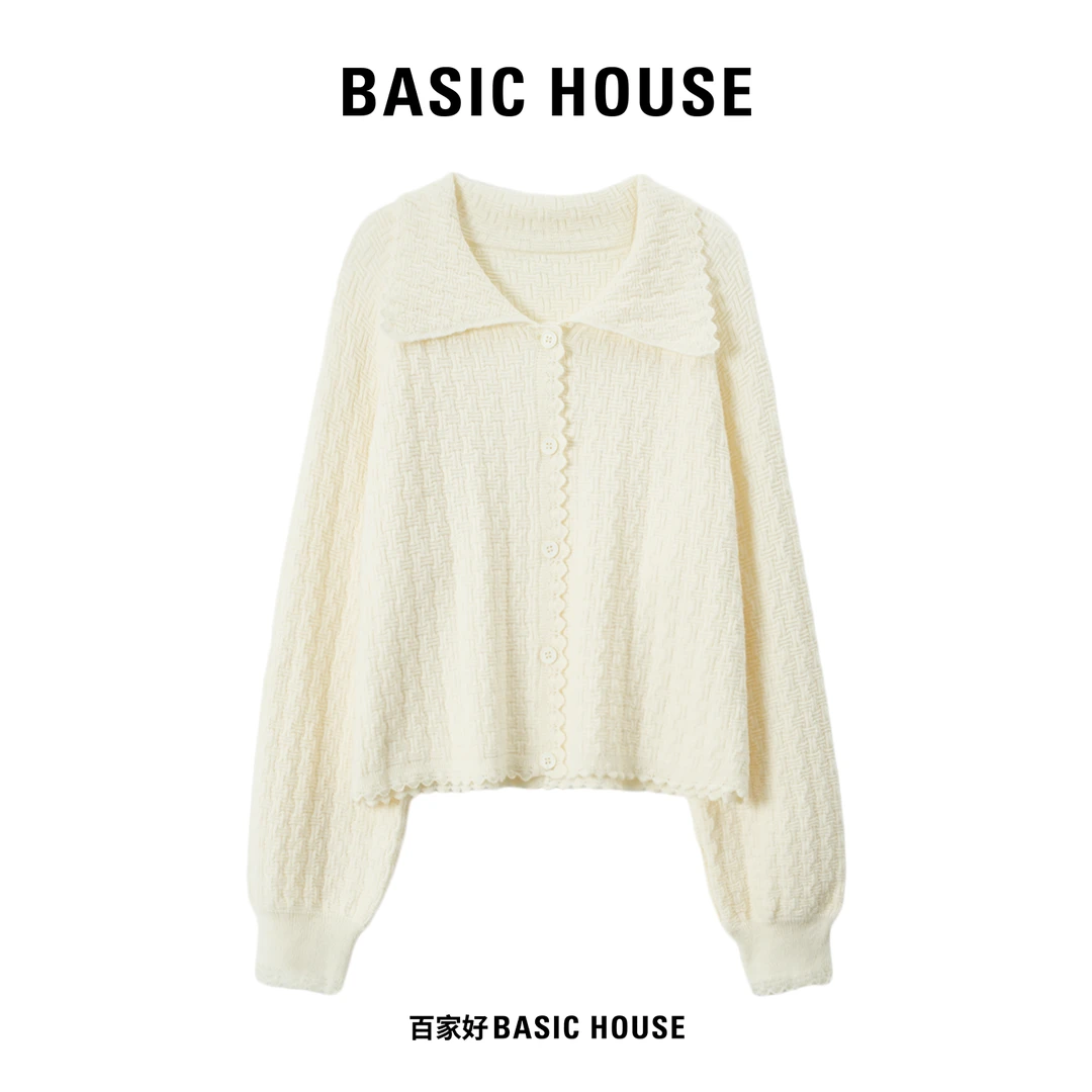 Basic House/百家好2025秋季新款纯色牛角扣圆领毛针织衫S972 YY