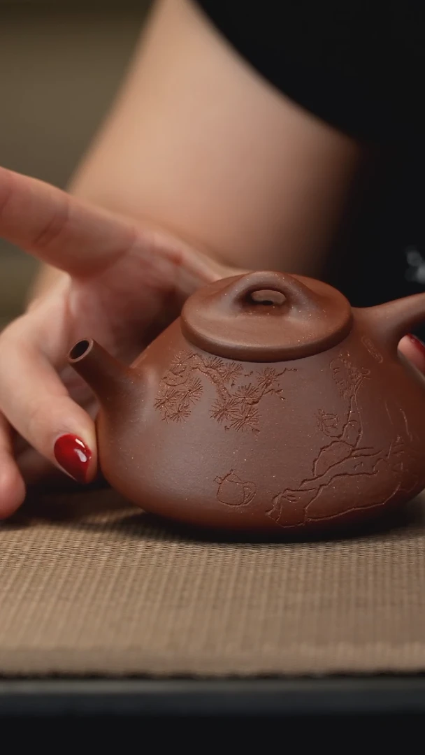 茶壶紫砂底槽清刻绘子冶155cc