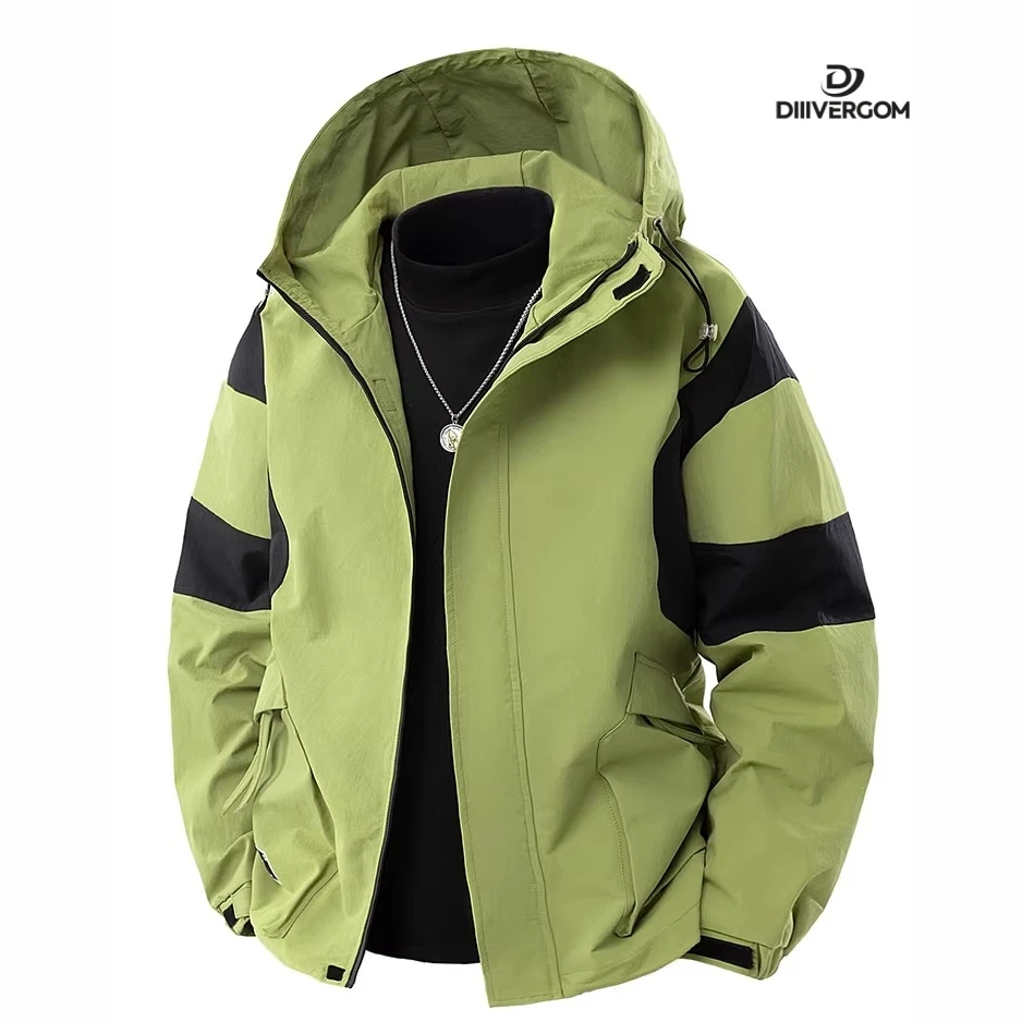 DIIIVERGOM拼色色块连帽宽松本布下摆夹克情侣男士春秋季外套