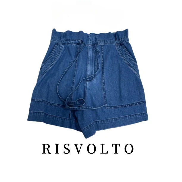 RISVOLTO  夏款法式简约系带牛仔短裤 软牛仔休闲女短裤5089