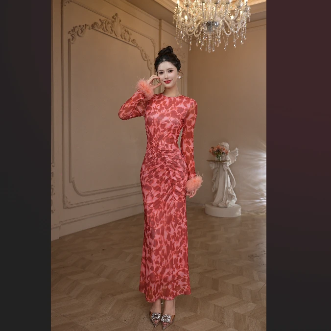 【十七原创】粉红佳人·优雅气质拼接显瘦微弹裙子84008