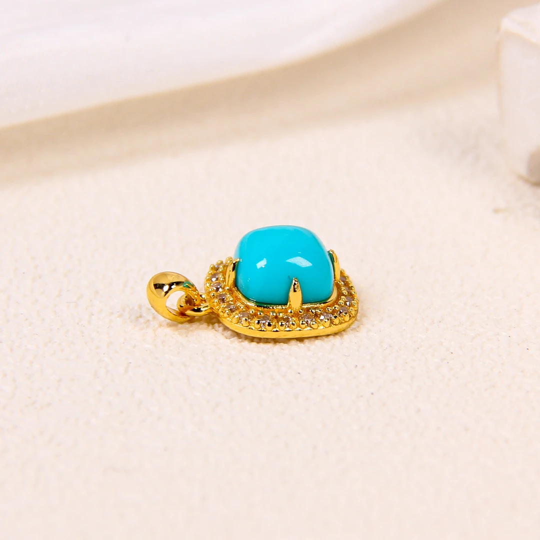 美松睡美人绿松石高瓷蓝方形吊坠 尺寸7x7mm  BX73