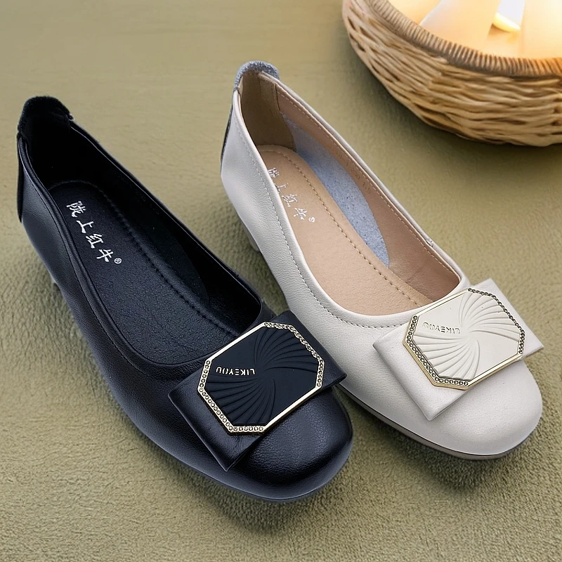 陇上红牛女士秋款低跟时尚百搭妈妈鞋中老年单鞋软底软面5198-1