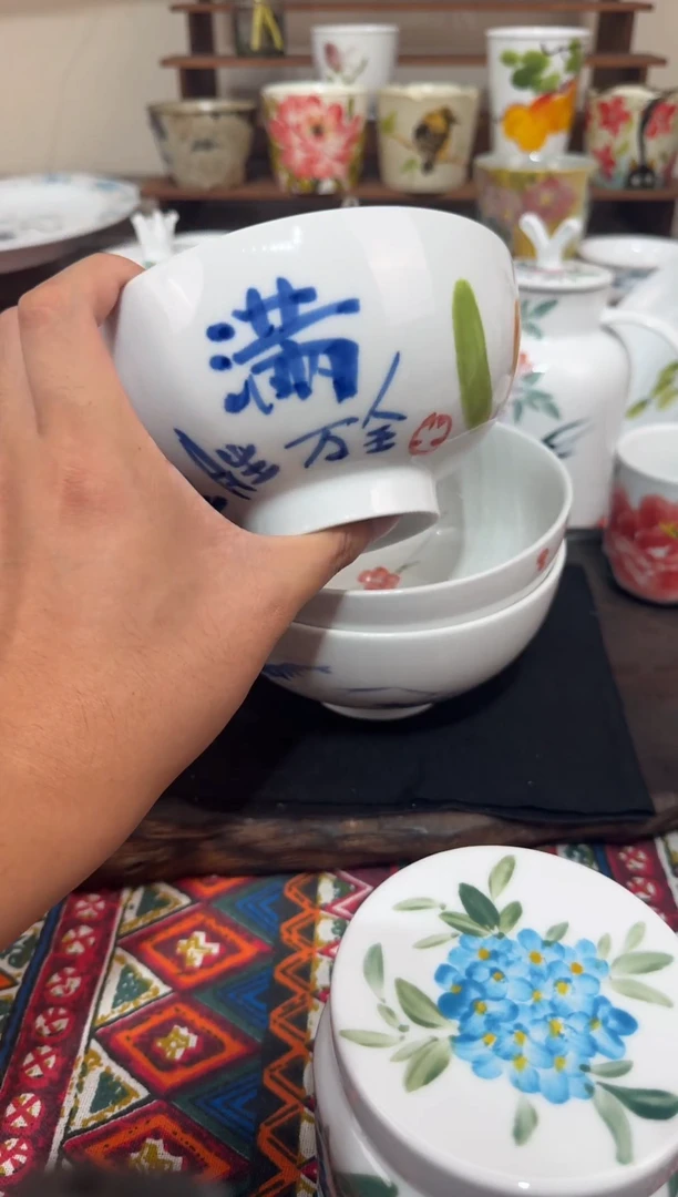 瓷景德镇高温釉下陶瓷面碗*3