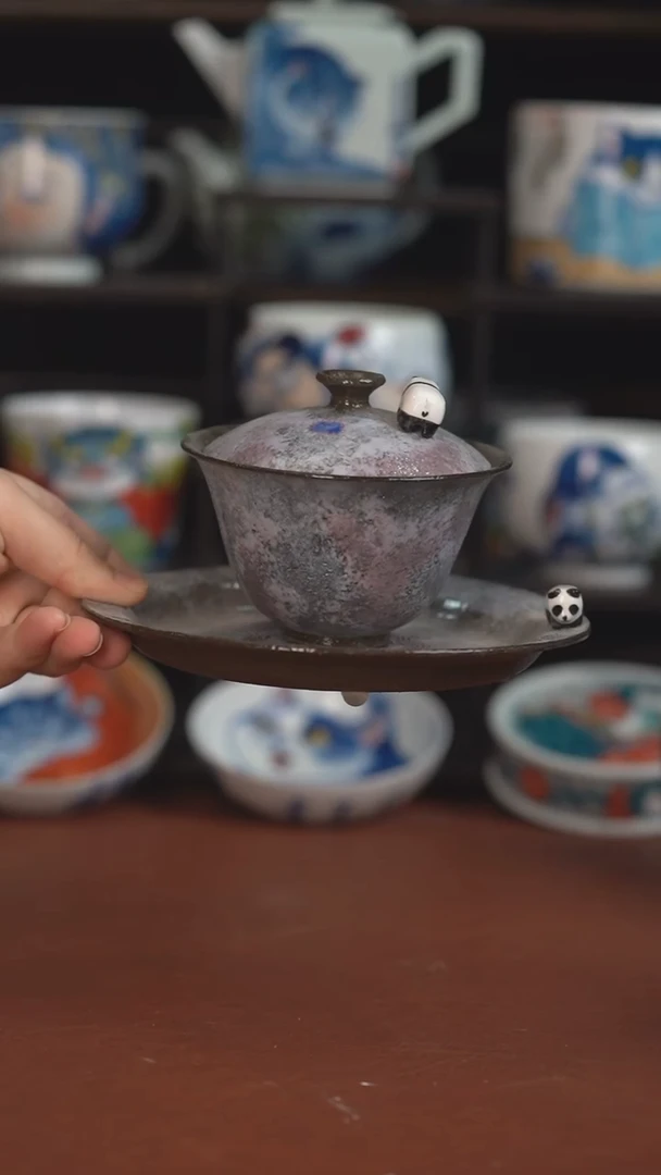 昨明紫砂熊猫壶承+盖碗（福利价格 ）