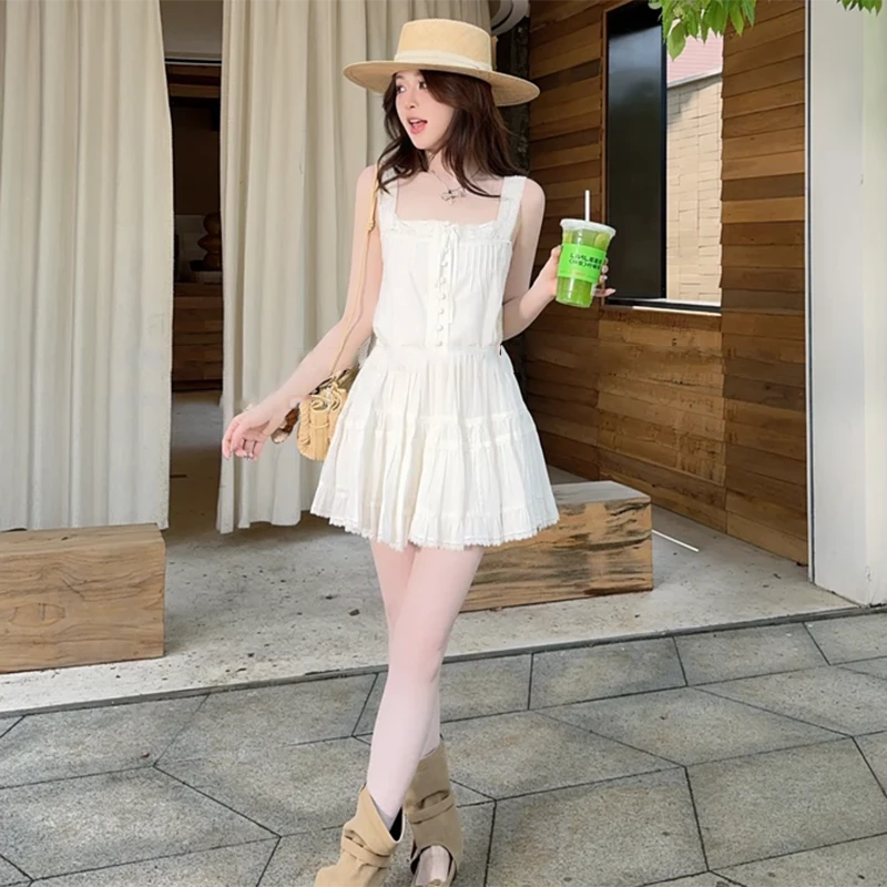 少女风时尚甜美法式名媛超好看可爱温柔短袖上衣百褶半身裙套装女