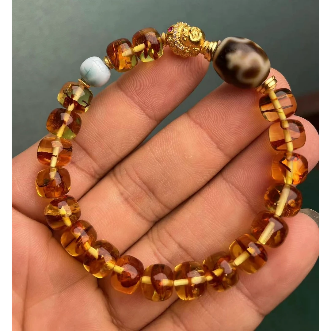 小青|手工设计达洛宝瓶玛瑙花珀多宝手串6574G