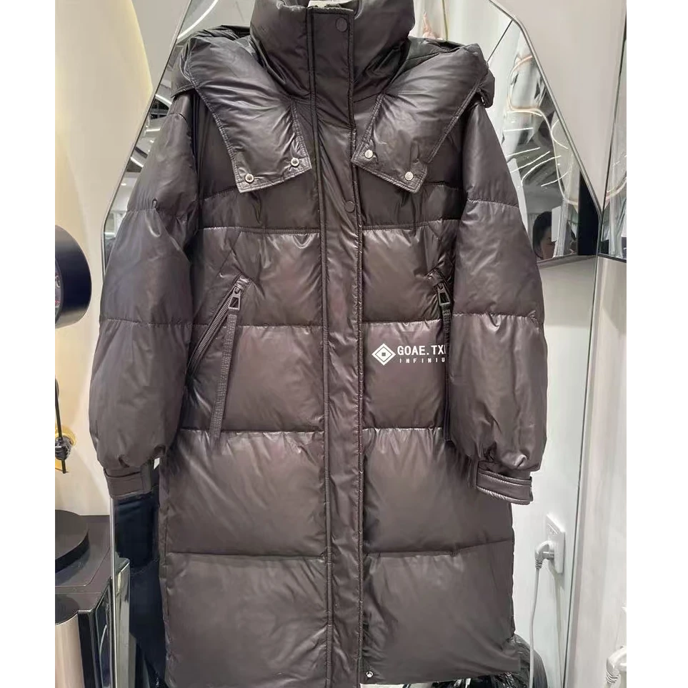 宽松连帽加厚保暖羽绒服女中长款2025冬季潮牌设计白鸭绒【A04】