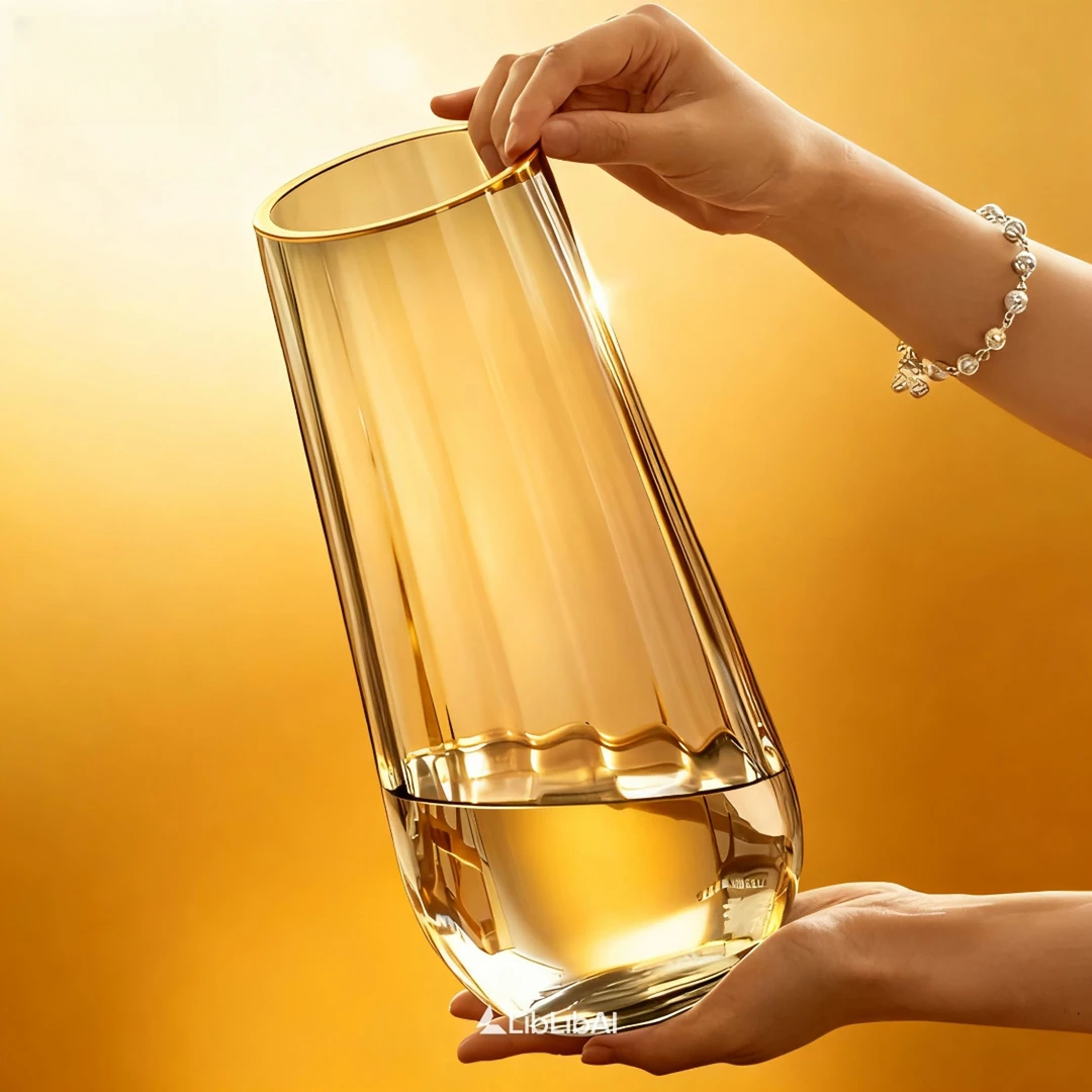 轻奢高级感透明玻璃花瓶插花器水养玫瑰客厅水培器皿富贵竹鲜花