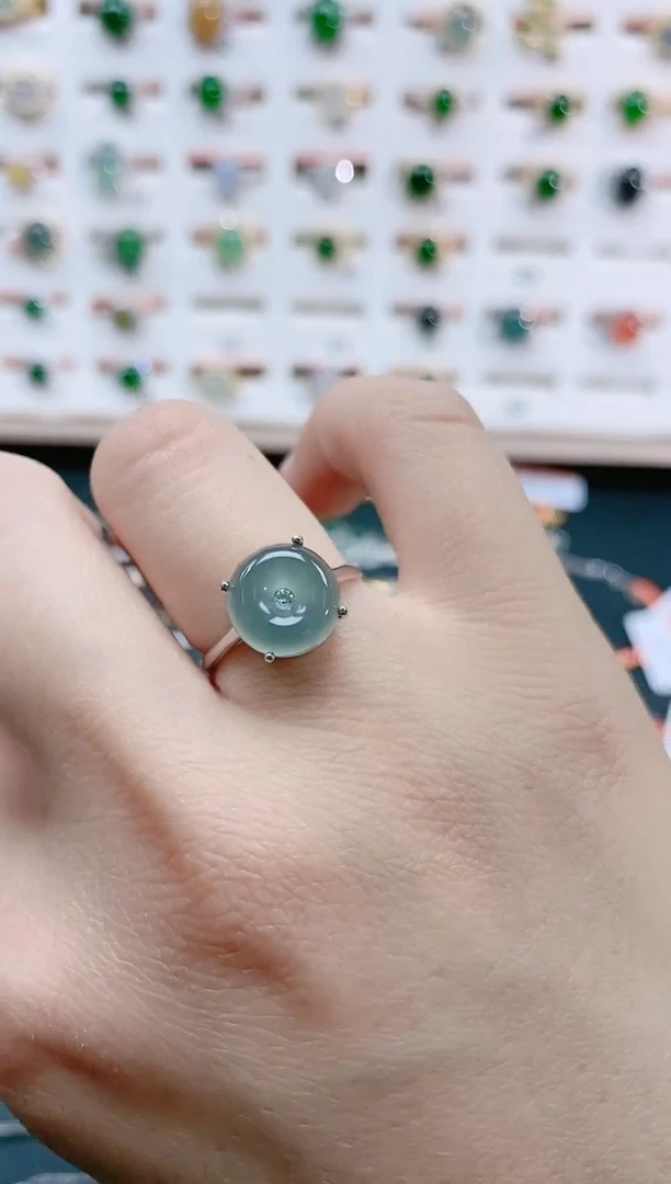 翡翠戒指银S925镶嵌天然翡翠