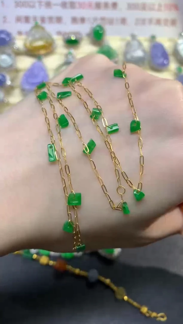 翡翠18K金镶嵌项链项链|1100+110